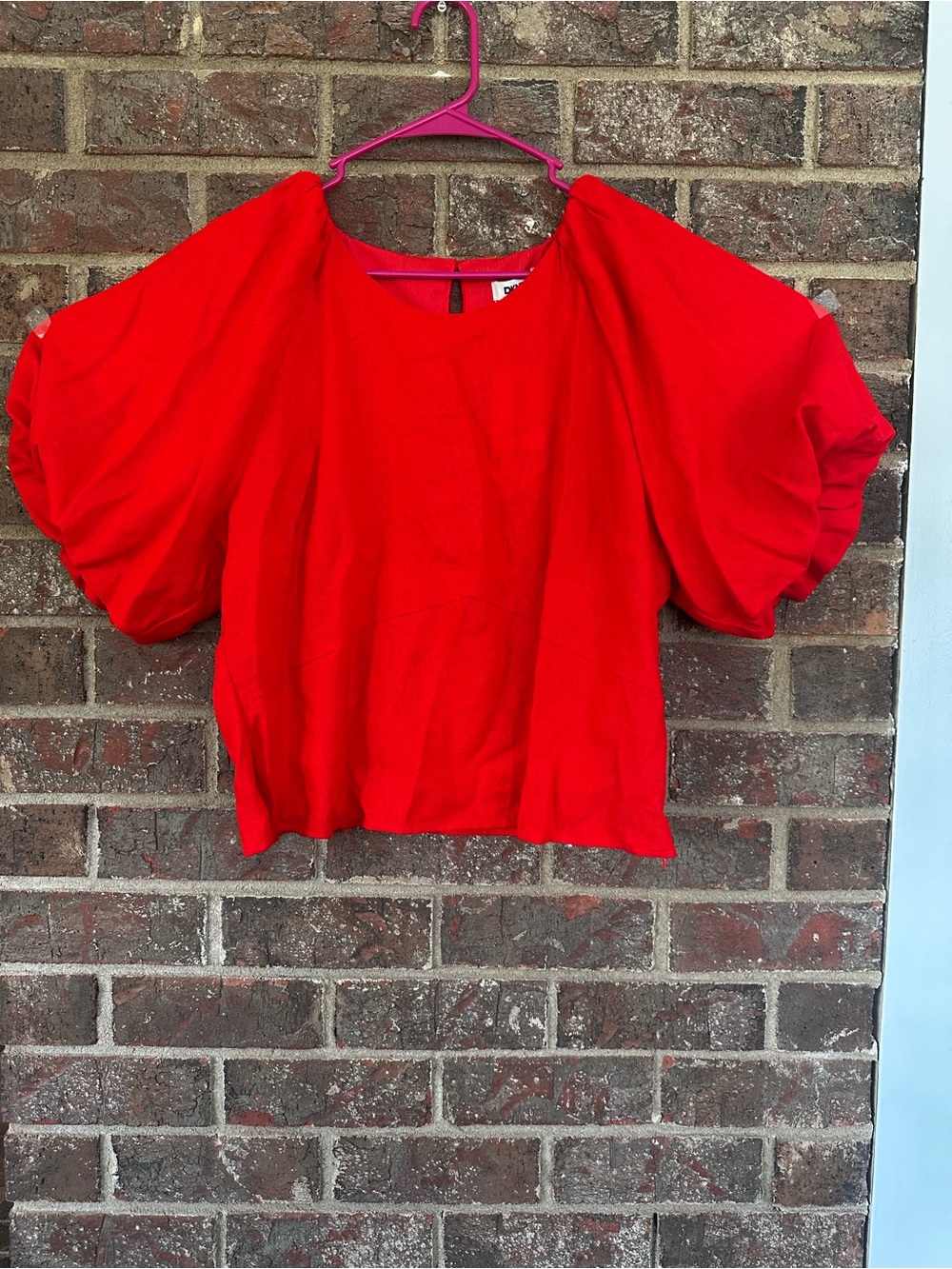 DKNY NWT Red Puff Sleeve Linen Blend Top XL Dramatic Balloon Sleeve Blouse